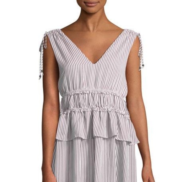 New Line & Dot Striped Tie-Shoulder Mini Dress - Picture 1 of 4